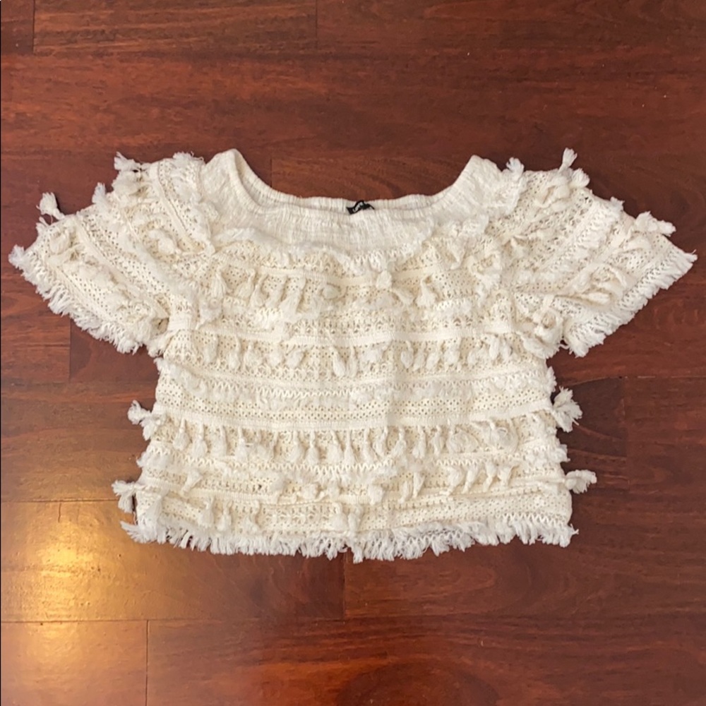 LOVE SAM off the shoulder tassel top